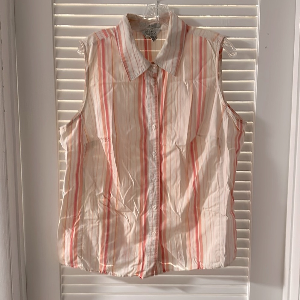 George Vintage Pink/Coral Striped Buttondown Sleeveless Blouse, Size 2x